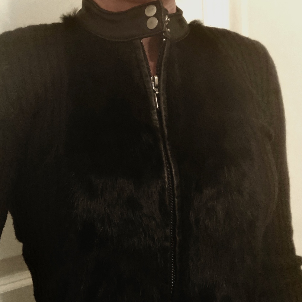 bebe Fur Front Black Long Sweater Dress, size XS